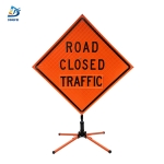 Roll Up Sign & Stand - 36 Inch Reflective Road Closed Traffic Ahead Roll Up Traffic Sign